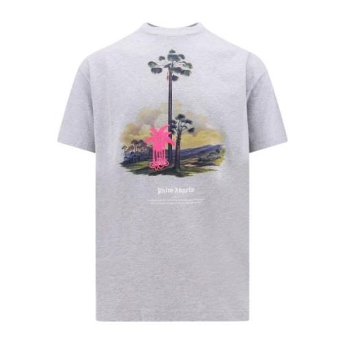 Biologisch Katoenen T-Shirt met Amazonia Patch Palm Angels , Gray , He...