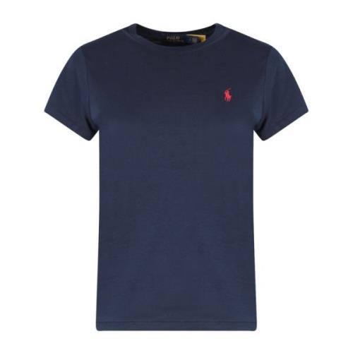 Geborduurd Logo Katoenen T-Shirt Polo Ralph Lauren , Blue , Dames