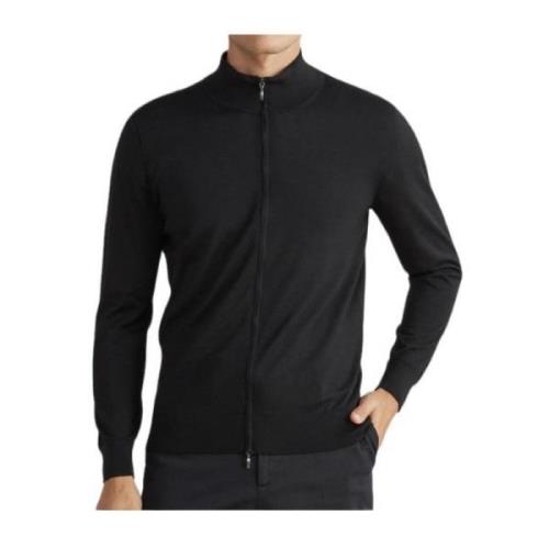 Heren Cardigan met Hoge Kraag en Rits - Zwart Peuterey , Black , Heren