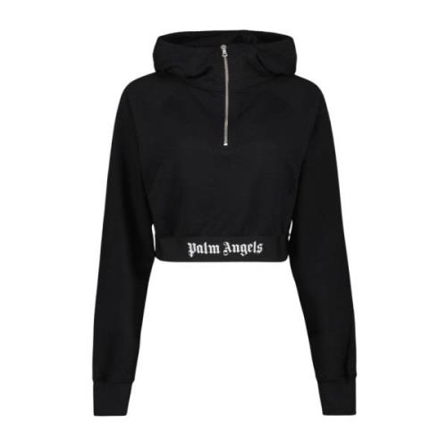 Korte Zip Hoodie met Logo Palm Angels , Black , Dames