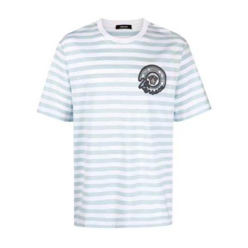 Gestreept Jersey Stof T-Shirt met Geborduurd Nautisch Embleem Versace ...