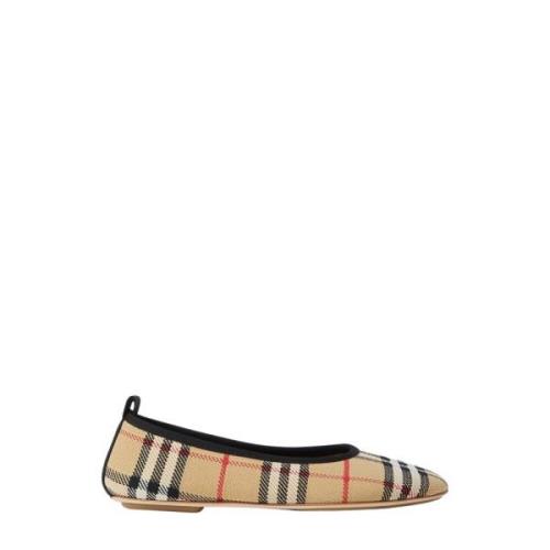 Gebreide Ballerina Flats met Ruitmotief Burberry , Beige , Dames