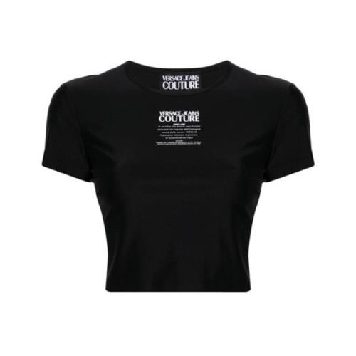 Zwart Logo-Print Cropped T-Shirt Versace Jeans Couture , Black , Dames