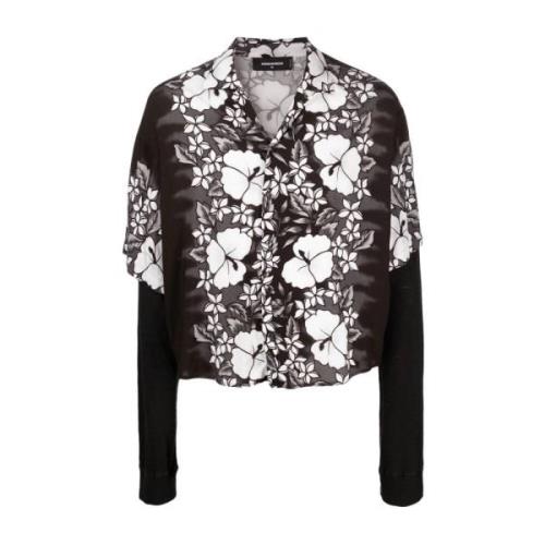 Bowling Drop Shirt met Bloemenprint Dsquared2 , Black , Heren