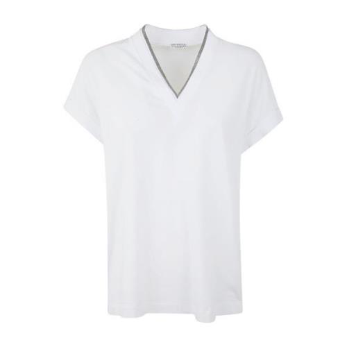 Wit V Neck T-Shirt Brunello Cucinelli , White , Dames