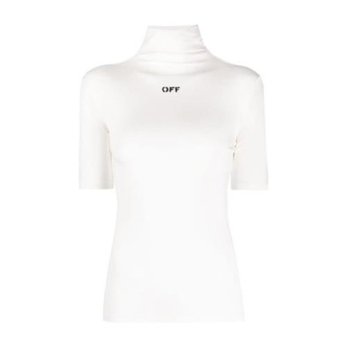 Witte T-shirt met Zwarte Logo Print en Hoge Hals Off White , White , D...