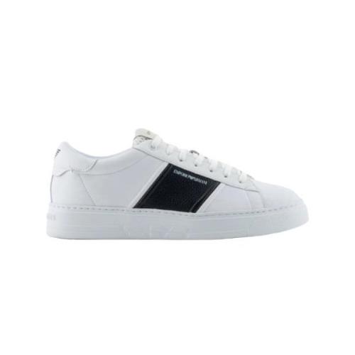 Witte Logo Calfskin Sneakers Emporio Armani , White , Heren