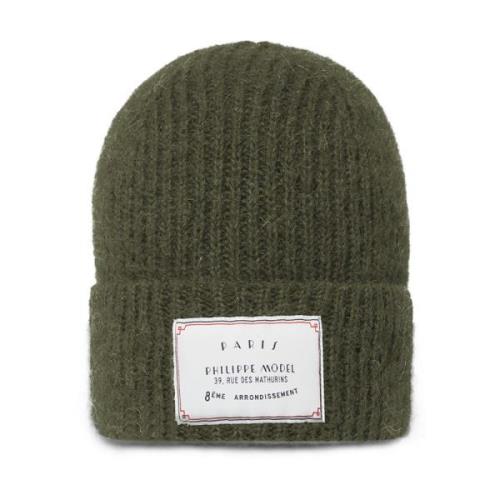 Mohair Wol Beanie met Geborduurd Embleem Philippe Model , Green , Unis...