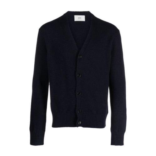 Zwarte Cashmere Cardigan met Logo Ami Paris , Blue , Heren