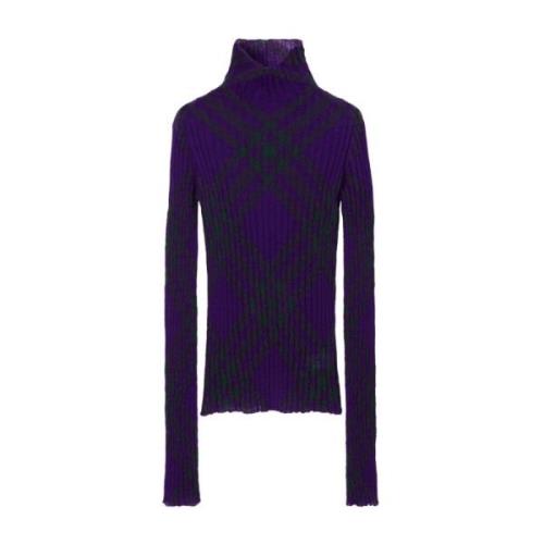 Paarse Check Print Coltrui Burberry , Purple , Dames