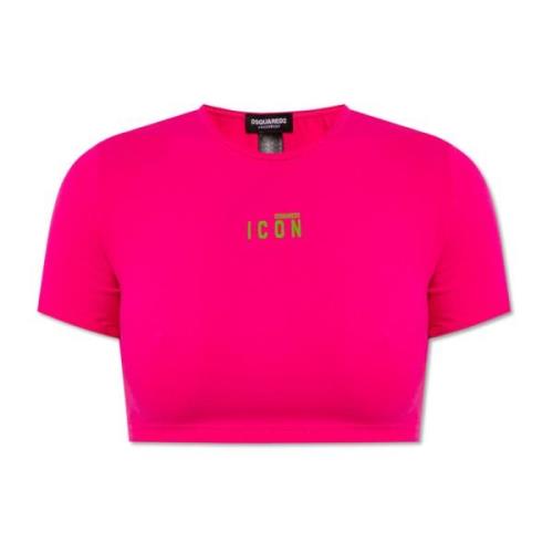 Cropped T-shirt with logo Dsquared2 , Pink , Dames