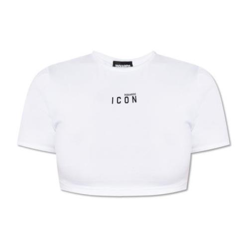 Cropped T-shirt with logo Dsquared2 , White , Dames