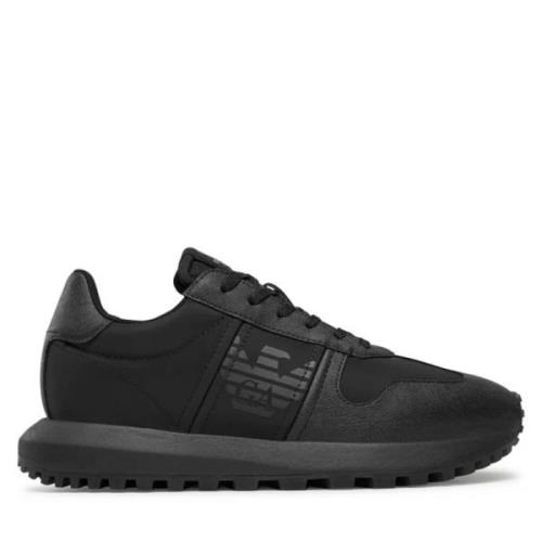 Zwarte Mesh Sneakers met Suède Details Emporio Armani , Black , Heren