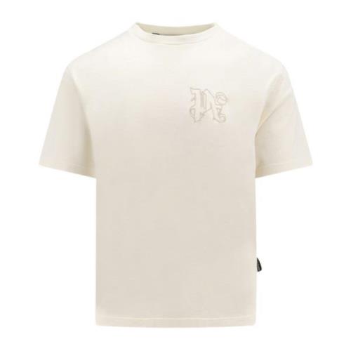 Geborduurd Logo Katoenen T-Shirt Palm Angels , White , Heren