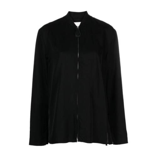 Zwarte Geribbelde Kraag Rits Shirt Jil Sander , Black , Dames