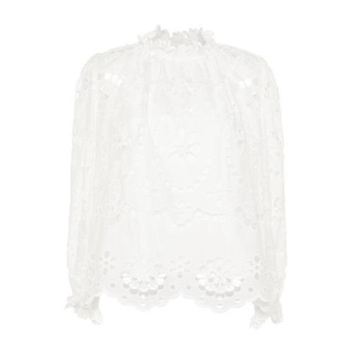 Geborduurde ivoorkleurige blouse met bloemendetails Zimmermann , White...