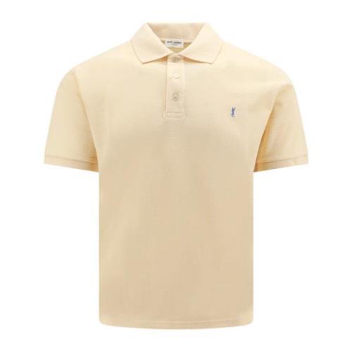 Geborduurd Logo Polo Shirt Saint Laurent , Beige , Heren