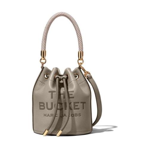 Grijze Leren Bucket Tas met Logo Marc Jacobs , Gray , Dames