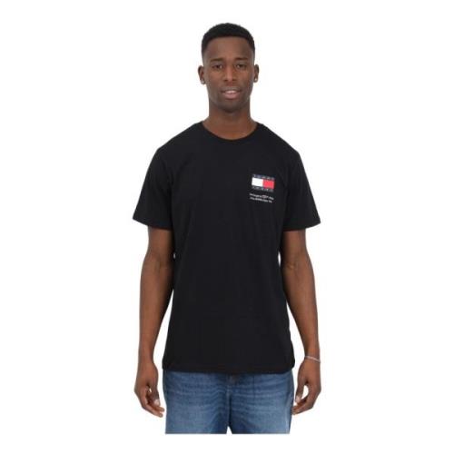 Heren Zwart Katoenen T-shirt met Logo Tommy Jeans , Black , Heren