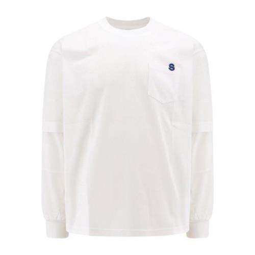 Witte Crew-neck T-shirt met ritssluiting Sacai , White , Heren