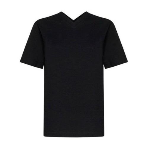 Zwarte Katoenen T-shirt met V-hals Bottega Veneta , Black , Dames