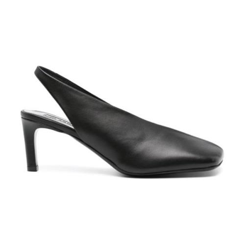 Zwarte Leren Slingback met Lage Hak Jil Sander , Black , Dames