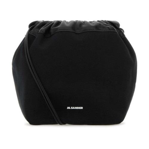 Zwarte canvas Dumpling bucket tas Jil Sander , Black , Dames