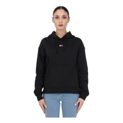 Zwarte hoodie met geborduurd logo Tommy Jeans , Black , Dames