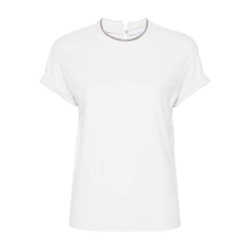 Witte T-shirt met strass versierde ronde hals Brunello Cucinelli , Whi...
