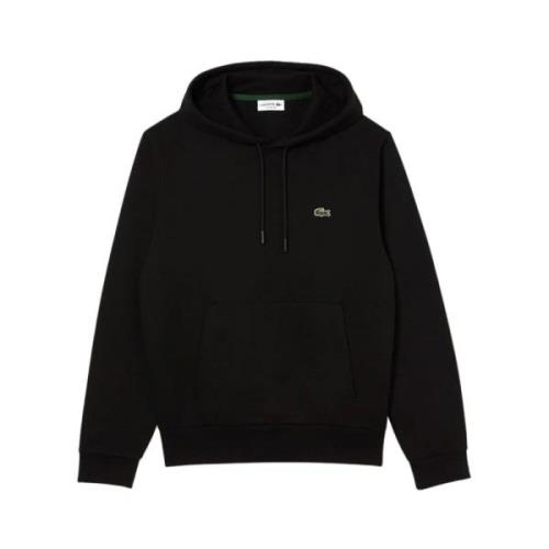 Zwarte hoodie met logo patch Lacoste , Black , Heren