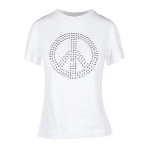 T-shirt met studs en vredessymbool Moschino , White , Dames