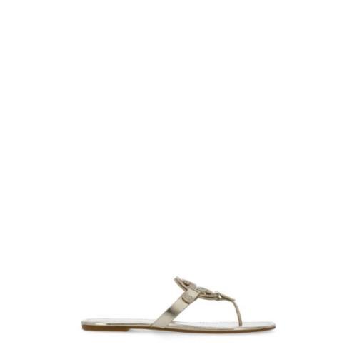 Gouden Leren Sandalen met Logo Tory Burch , Yellow , Dames