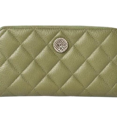 Pre-owned Leather wallets Chanel Vintage , Green , Dames