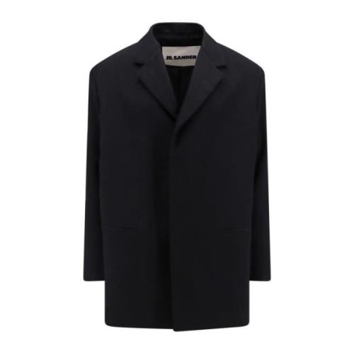 Zwarte Wollen Blazer met Verborgen Sluiting Jil Sander , Black , Heren