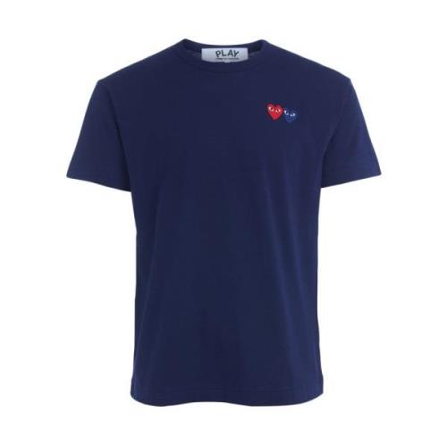 Blauw T-Shirt met Dubbel Hart voor Heren Comme des Garçons Play , Blue...