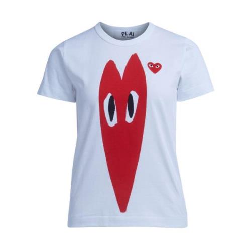 Dames T-shirt met hartprint Comme des Garçons Play , White , Dames