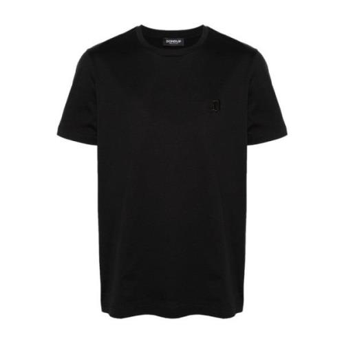 Zwarte T-shirts en Polos met geborduurd logo Dondup , Black , Heren