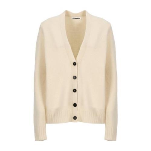 Ivoor wollen Cardigan met V-hals Jil Sander , Beige , Dames