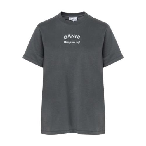 Relaxed Katoenen T-Shirt in Grijs Ganni , Gray , Dames