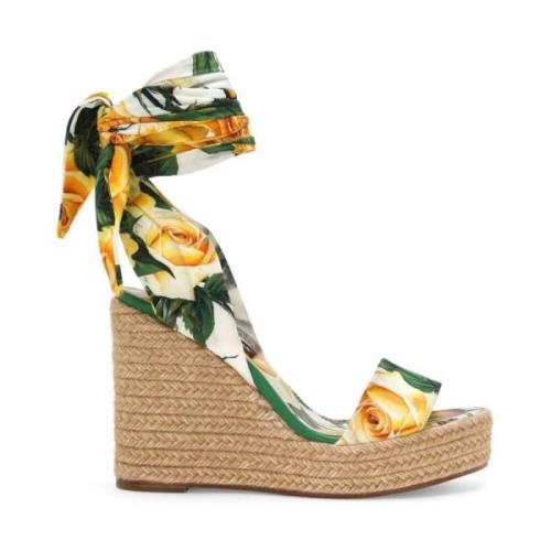 Sandalen met Bloemenprint en Sleehak Dolce & Gabbana , Yellow , Dames