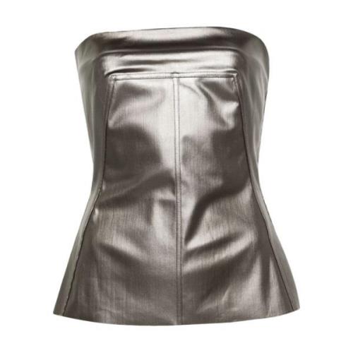 Gun Metal Coated Denim Bustier Top Rick Owens , Gray , Dames