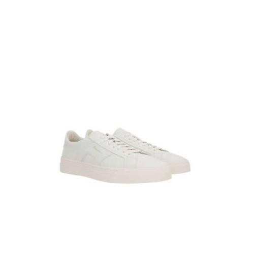 Witte lage sneakers met dubbele gespdetail Santoni , White , Heren