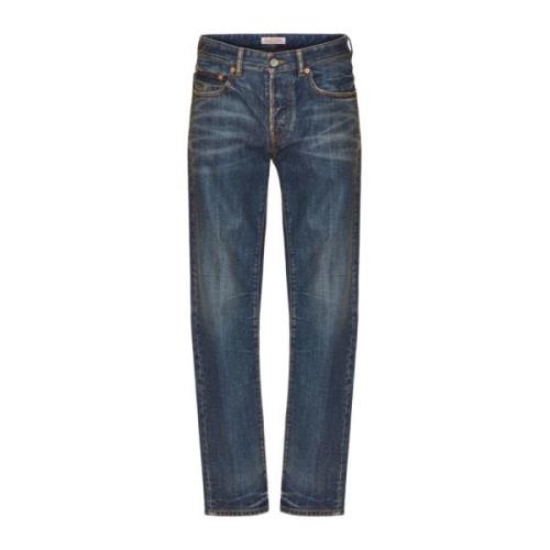 Blauwe Denim Broek met Metallic V-Detail Valentino Garavani , Blue , H...