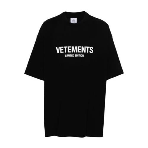 Zwart T-shirt met logo print Vetements , Black , Heren