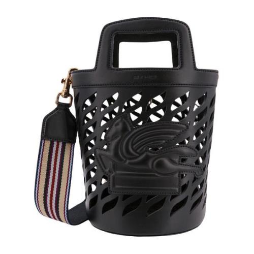 Zwarte Leren Bucket Tas & Rugzak Etro , Black , Dames