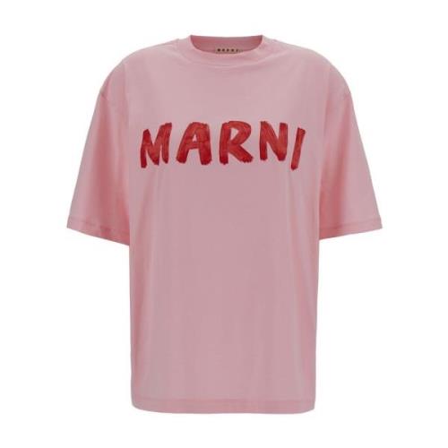 Roze T-shirt met Logo Print Marni , Pink , Dames