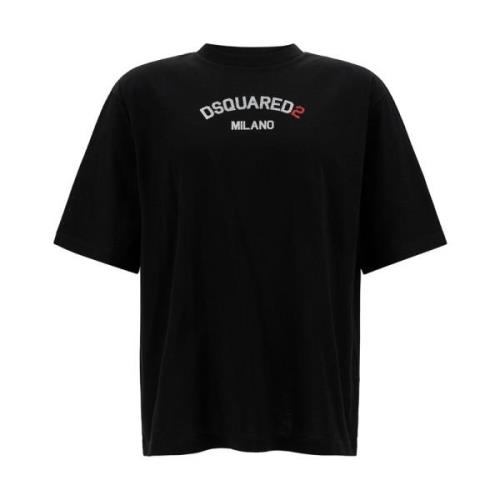 Zwart Logo Geborduurd T-shirt Dsquared2 , Black , Heren