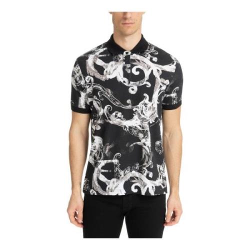 Abstract Waterverf Polo Shirt Versace Jeans Couture , Black , Heren