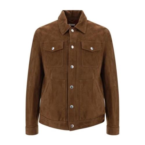 Leren jas met klepzakken Brunello Cucinelli , Brown , Heren