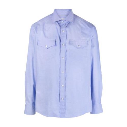 Italiaanse Kraag Shirt Brunello Cucinelli , Blue , Heren